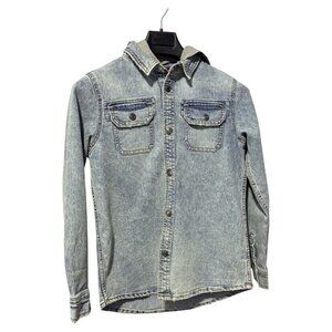 Silver jeans Men's Hooded Denim Jacket/shirt with removable cotton‎ hood Size L